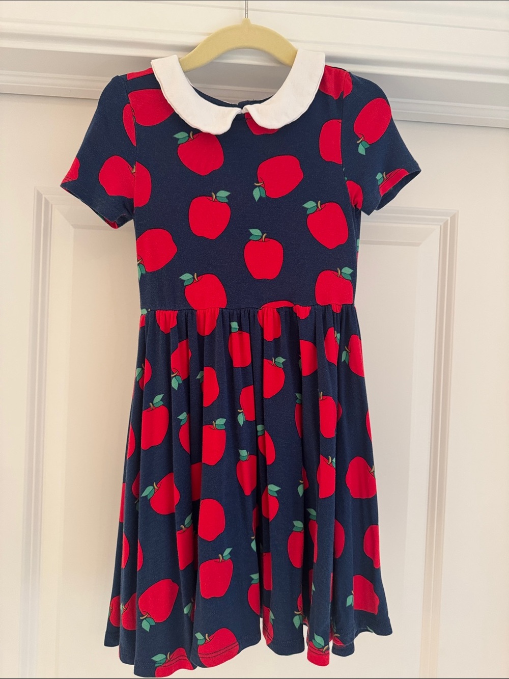 Posh Peanut Navy Dress with Red Apple Print and White Peter Pan Collar 3T-4T